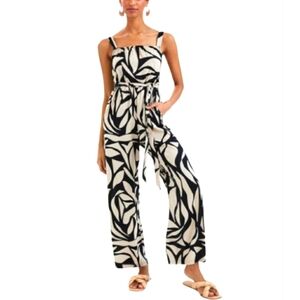NWT Sanctuary x Anthropologie Dark Nights Jumpsuit Cream Blk Tie Waist Size L